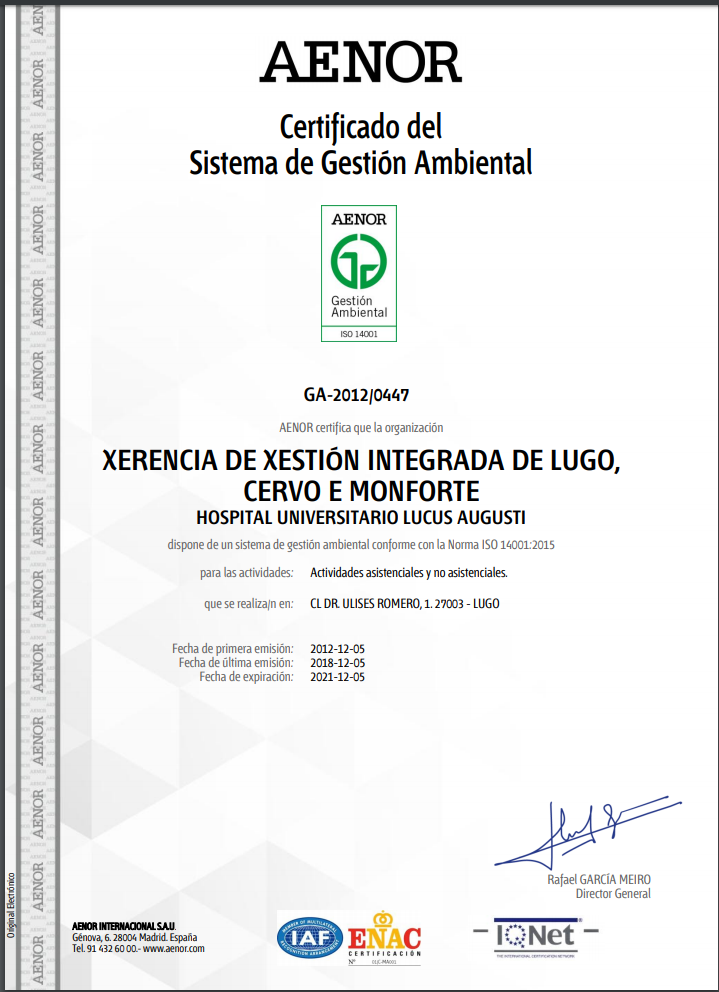 Certificado Aenor de Gestión Ambiental